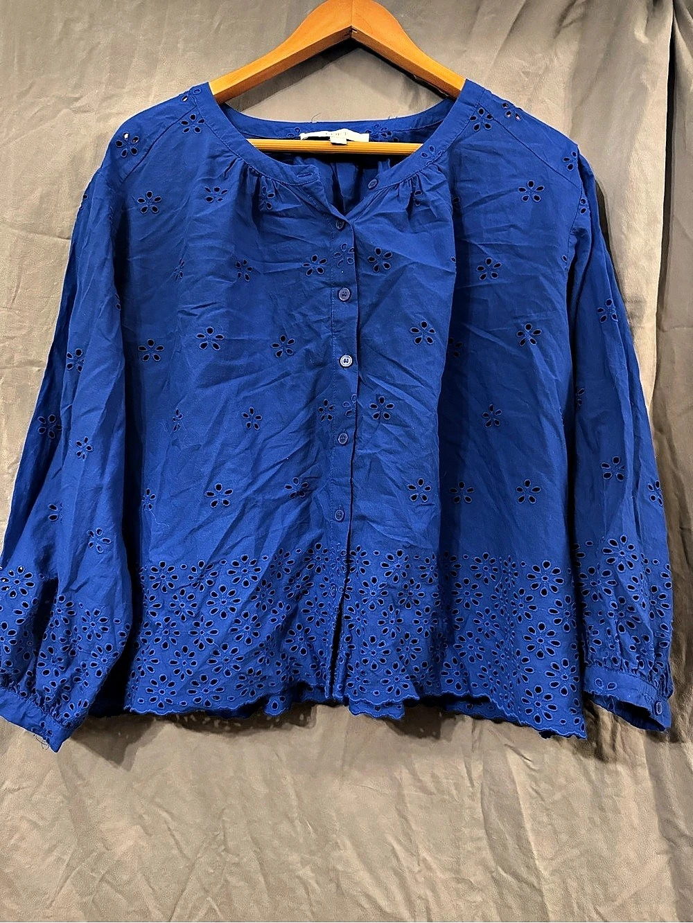 LOFT Blue Eyelet Blouse Size Large